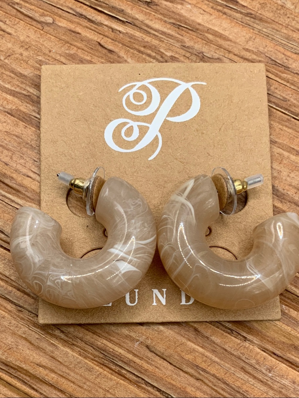 Plunder Design Carmel Latte Swirl Marbled Acrylic Hoop Earrings